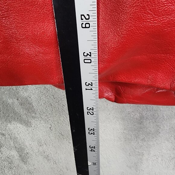 Vintage Red Leather Coat with Black Fox Fur Collar & Large Pockets Size XXL - Picture 10 of 10